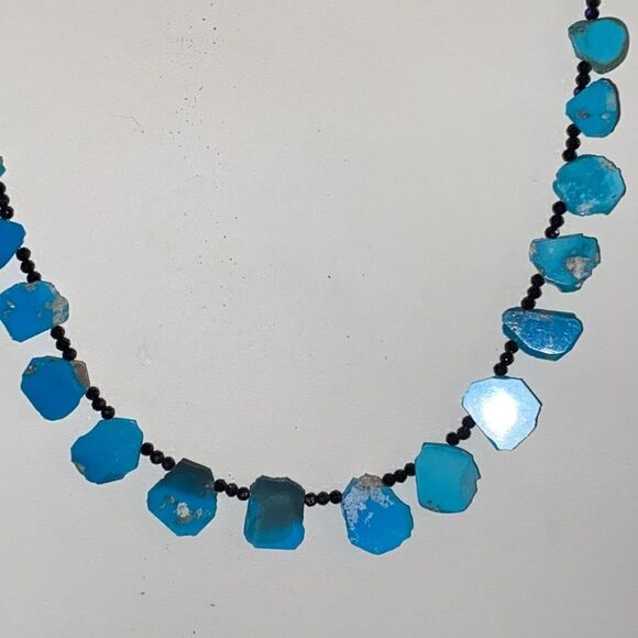 Mini Turquoise Slab & Black Faceted Mini Bead Spacers Necklace - Picture 3 of 7